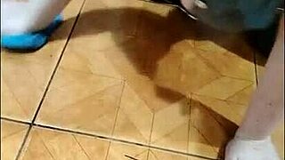 madrasta's see-through leggings cleaning... wanna peek at her thong pussy?