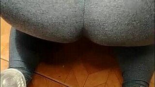 madrasta's see-through leggings cleaning... wanna peek at her thong pussy?
