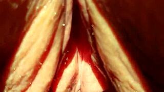 Mature Mom's Horny Huge Soaking Wet Meaty Pussy Lips Spread Slow-Mo