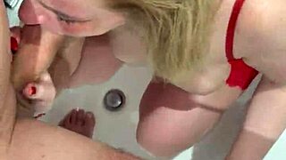 hey stepmom surprised me in bathroom sucking dick then i fucked her tits cum