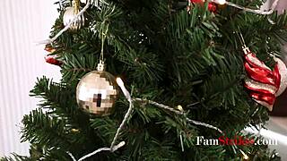 stepmom seduces young cock while step sis watches on christmas eve