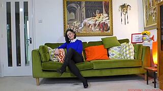 senior citizen fingers tears young milf pussy on sofa