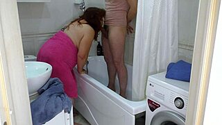 MATURE MILF SUCKS COCK IN BATHROOM THEN TAKES ANAL FUCK!