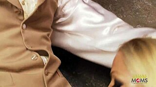 Blonde milf babe rides cock deep while licking balls and pussy