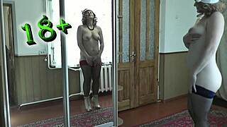 mature blonde frina masturbates wet hairy pussy in mirror with step sis fetish heels