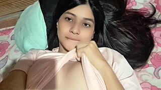 20 year old colombian bunny shows massive natural tits to teacher in class