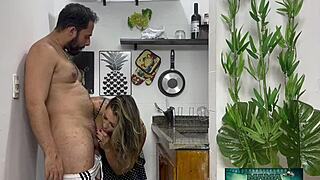 Wow! Mama takes brutal cock pounding in the kitchen!