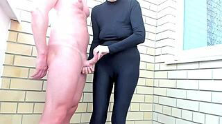 Cfnm Stepmom Handjobs StallION Big Cock In Leggings Outdoors