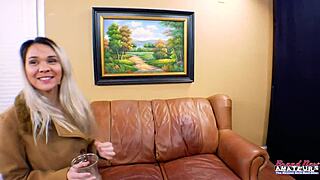 kinky brunette coed sabrina fingers her wet pussy before deep pounding 😈🍑💦