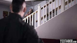 stepdad roughly pounds stepdaughter's petite teen pussy protectively