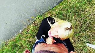 Blonde german milf risks public outdoor bareback pounding