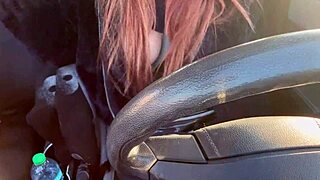 hot italian milf artemisia love flashes big tits driving car through los angeles traffic