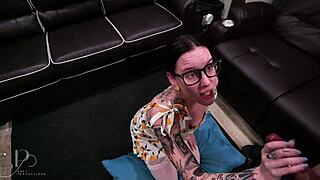 Friend's stepmom delivers sloppiest deepthroat cum-guzzling humiliation blowjob