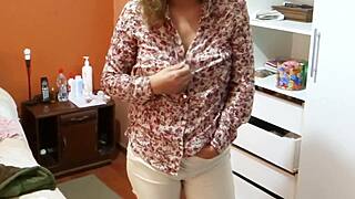 stepson strokes to my panty flash then begs pussy entry